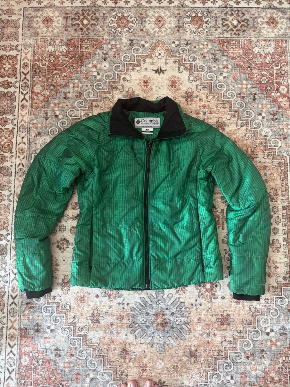 Columbia Green Packable Puffer Jacket with Black Trim